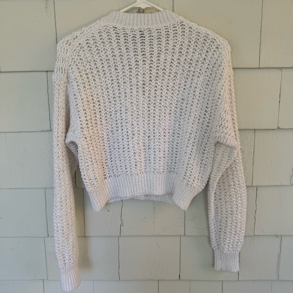 J. Crew Cropped Cardigan Sweater Textured Pointelle Crochet White size Small - Picture 8 of 8